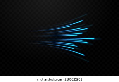Vector speed light lines png. Light paths on an isolated transparent background. Blue lines, speed light PNG. light effect.