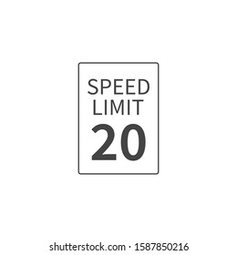Vector Speed Limit 20 mph on white isolated background.