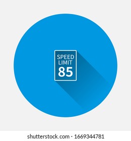 Icono de Límite de velocidad del vector de 20 km/h sobre fondo azul. Imagen plana con gran sombra.