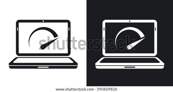 Vector speed test laptop icon. Two-tone\
version on black and white\
background
