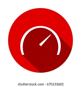 Vector speedometer Icon isolated on red background with long shadow. flat icon