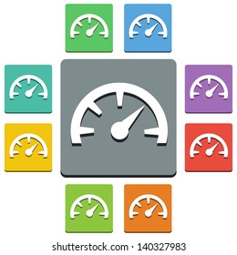 Vector speedometer icons - 'almost flat' style - 9 colors