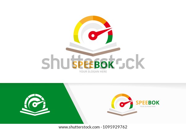 Vector speedometer and open book logo\
combination. Tachometer and bookstore symbol or icon. Unique speedo\
and library logotype design\
template.