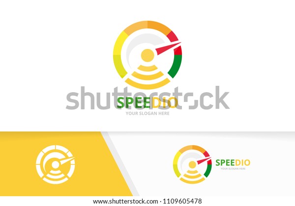 Vector speedometer and wifi logo combination.\
Tachometer and signal symbol or icon. Unique speedo and radio\
logotype design\
template.