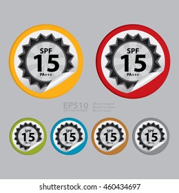 Vector : SPF 15 PA+++ Product Label Infographics Icon on Circle Peeling Sticker