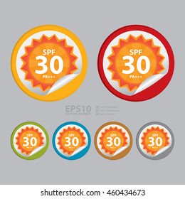 Vector : SPF 30 PA+++ Product Label Infographics Icon on Circle Peeling Sticker