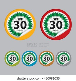 Vector : SPF 30 PA+++ Product Information Label Infographics Icon on Circle Peeling Sticker 