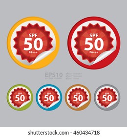 Vector : SPF 50 PA+++ Product Label Infographics Icon on Circle Peeling Sticker 