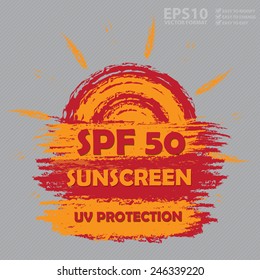 Vector : SPF 50 Sunscreen UV Protection Banner, Sticker, Icon or Label