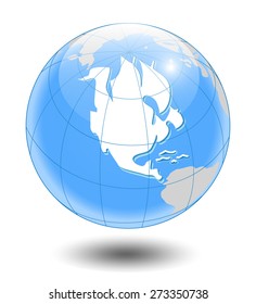  Vector spherical icon of globe . American continent like sailfish. Glossy button. Eps 10.
