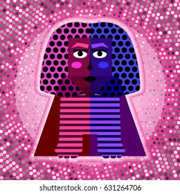 Vector Sphinx in Pop Art Style on the Modern Background