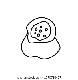 Bolsa de especias vectorial con una línea negra. Sencilla ilustración gastronómica y culinaria en forma de doodle sobre un fondo blanco aislado dibujado a mano. Diseño para redes sociales, web, publicidad, banners, menús, recetas.
