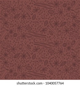 Vector spices creating seamless pattern for use as background on labels and packaging