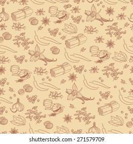 Vector spices pattern. Spices seamless background