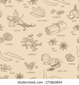 Vector spices pattern. Spices seamless background