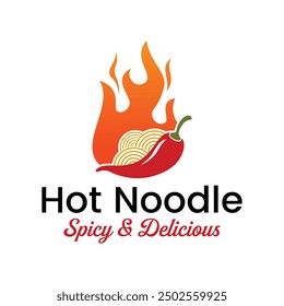 Vector spicy noodles in a bowl with chopsticks, chili peppers and hot fire. White background