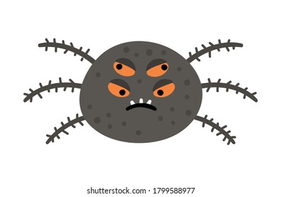 Vector spider with four orange eyes. Halloween character icon. Cute autumn all saints eve illustration with scary black insect. Samhain party sign design for kids. 
