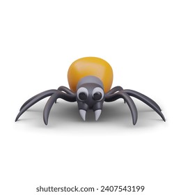 Vector spider, front view. Funny insect. Children, cartoon style of web design. Spider closeup. Predator of insect world. Game template, exhibition announcement