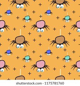 Vector spider pattern background with colorful pastel funny cartoon style for baby fashion print.