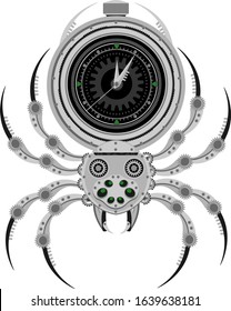 Vector spider robot. Mechanical insect on a white isolated background.