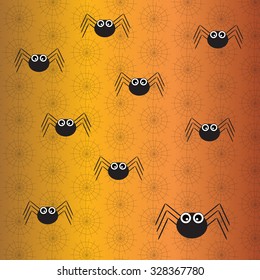 Vector spider web pattern and spiders on a delicate orange background