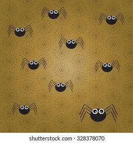 Vector spider web pattern and spiders on a brown background
