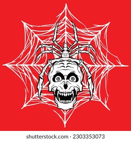 vector of spider and web with skull illustration 