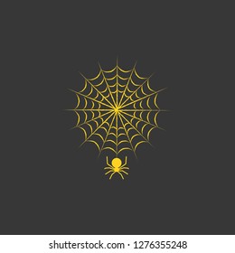 Vector spider web and small spider on a white background.