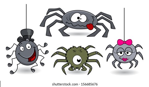 vector spiders funny - set