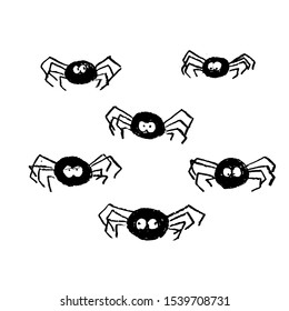 Vector spiders, pencil sketch, funny insects.