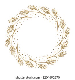 Vector spikelets vintage wreath frame on a white background.