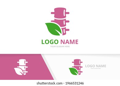 Vector spine and leaf logo combination. Unique spinal diagnostic center logotype design template.