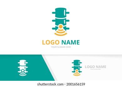 Vector spine and wifi logo combination. Unique spinal diagnostic center logotype design template.