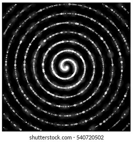 Vector spiral background  with sparkles.Glowing light glitter background. White spot lights background.