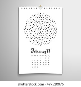 Vector spiral calendar with realistic shadows. Monochrome hand drawing dots. Inscription - February 17. 