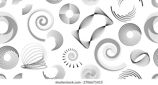 Espiral de vetor, linha circular padrão sem emenda- Padrão sem fim para papéis de parede, embalagem e embalagem. Padrão repetível com vários elementos de design criativo .