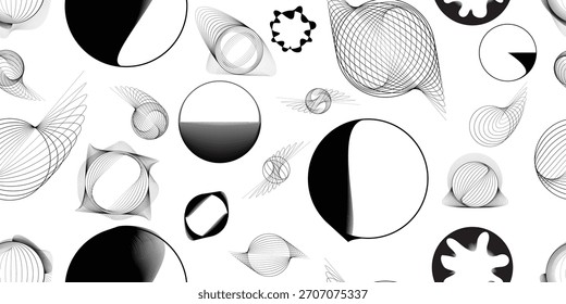 Espiral de vetor, linha circular padrão sem emenda- Padrão sem fim para papéis de parede, embalagem e embalagem. Padrão repetível com vários elementos de design criativos em vórtice, concêntricos e girados.