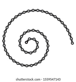 Vector spiral created from black bike chain. Isolated on white background.
