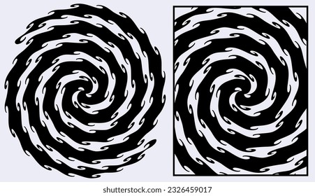 Diseño de espiral vectorial con detalles de línea ondulada y curvada. Evoca un ambiente retro para los antecedentes de arte hipnótico o psicodélico.