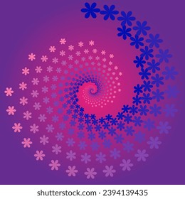 Vector spiral in the form of flowers arranged in a circle on a purple and blue background