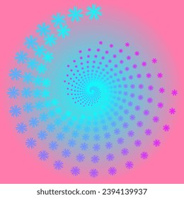 
Vector spiral in the form of flowers arranged in a circle on a pink and blue background