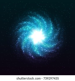 Vector spiral galaxy. Beautiful abstract shining stars background. Bright night sky. Creative cosmic space illustration.