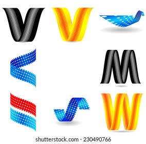 Vector Spiral Halftone Dots and Stripes Ribbon . Logo Design . 