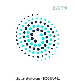 Vector spiral logo with blue and black spots. Weather forecast icon. Vortex dots isolated illustration