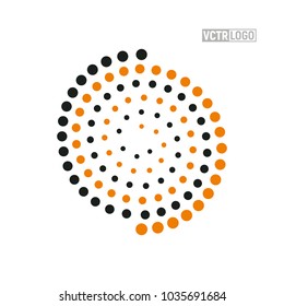 Vector spiral logo with colour dots isolated illustration. Abstract swirl logotype