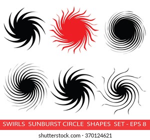 Vector Spiral Logo Design ideas collection. Swirls and Sunburn radial symbols. Orient Red Sun or Black Hole Icon collection. Whirlpool design elements . Swirly circle shapes vector clip art. Eps 8.