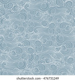 Vector Spiral Pattern , Whorl Seamless Texture Wind Wave Sea Ocean Blue White