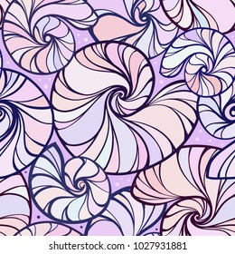 Vector spiral seashells seamless pattern