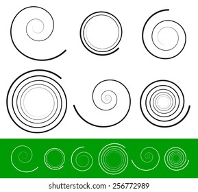 Vector spiral set with 6 different version. Abstract Tendril, Bine, Volute, Helix set. Vector ornament, decoration element set.