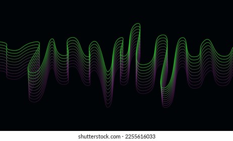 Vector spiral with sound wave. Abstract motion colorful lines. Technology illustration rhythm dynamic music wave. Futuristic background.